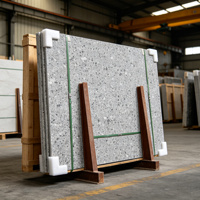 Carrelage mural et de sol en pierre frittée gris moucheté 6 mm, aspect terrazzo brillant, 1200x2700 mm
