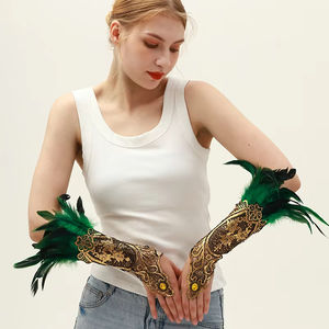 Mitaines en Plumes d'Halloween Gants Bracelet Style Gothique Accessoires de Cosplay Manchette de Bras en Dentelle - Product Image 3