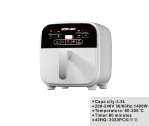 Freidora de Aire Digital SOPURE 6.0L con Asa Desmontable, Multifuncional, Eléctrica, Temporizador Inteligente, Antiadherente de PTFE, Ecológica - Product Image 4