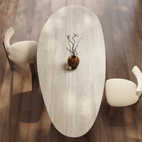 Table à manger moderne et unique en forme de larme, design irrégulier avec plateau en dalle de pierre et structure en bois massif – idéale pour salon, hall ou table de loisirs