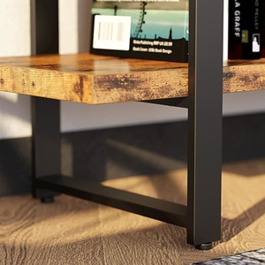 Industrial Double Wide 5 Tier Bookshelf Wood <b>Metal</b> Frame Large Open Display <b>Shelf</b> Bookcase for Home Office Living Room - Product Image 3