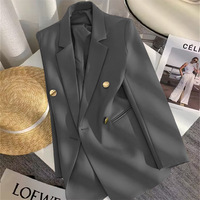 Chaqueta de Oficina para Mujer de Alta Calidad, Primavera-Otoño, Tallas Grandes, Color Sólido, Cierre de Botones, para Uso en Oficina