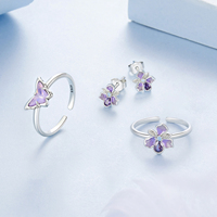 925 argent Sterling incrusté de zircone Iris fleur papillon anneau ouvert plaqué or, exquis doux bijoux de fête de mariage pour les femmes