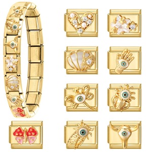 Pulsera Italiana de Acero Inoxidable con Microincrustaciones de Oro, Dijes de Abejas y Ojos Turcos para Accesorios y Regalos - Product Image 1