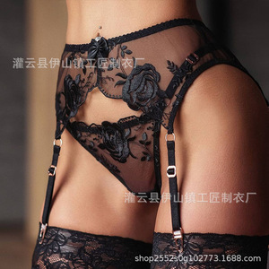 Ensemble de lingerie sexy en dentelle noire brodée avec porte-jarretelles à armatures et taille haute pour femme, idéal pour les nuits de noces - Product Image 4
