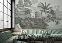 Papier peint en toile de jute, papier peint pour plafond, papier peint 3D, papier peint tropical, papier peint luxueux vert damassé pour salon, chambre d'enfant