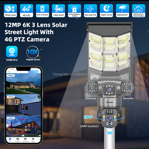 Hongnaer 12MP <span class=keywords><strong>3</strong></span>-Linsen Solarbetriebene Überwachungs-CCTV-Kamera V380 Pro Outdoor-Sicherheit 4G SIM-Karte Solar-Straßenlaterne mit Kamera - Product Image 2