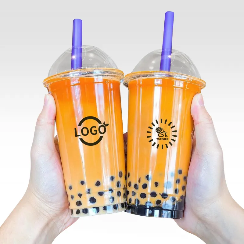 Cetakan Kustom 12,16 Bening, 20,24Oz Pp Pet Transparan Gelas Plastik Sekali Pakai dengan Tutup Boba Bubble Milk Tea Cup