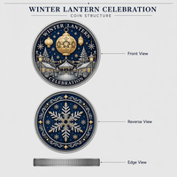 Pièce commémorative personnalisée en métal de luxe, motif lanterne d'hiver en relief 3D, pièce de défi, cadeau souvenir, vente en gros, usine OEM ODM