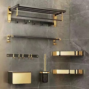 Juego de Accesorios de Baño Modernos de Pared en Negro y Dorado con <span class=keywords><strong>Toallero</strong></span> de Aluminio y Diseño Metálico Montado en la Pared - Product Image 2