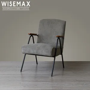 现代客厅家具粉末涂层钢咖啡厅酒店休闲沙发椅灯芯绒布艺扶手椅
