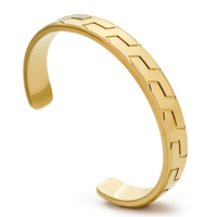 Bracelet manchette géométrique gravé CNC de précision pour homme, plaqué or PVD 18 carats, en acier inoxydable 316L, fabrication usine de bijoux