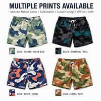Shorts de bain pour hommes personnalisés, motif camouflage abstrait, forme naturelle organique, sublimation, séchage rapide, OEM UPF50+, shorts de plage