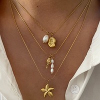 2025 mode perle d'eau douce coquille Conchstone étoile de mer pendentif collier 18K plaqué or en acier inoxydable collier bijoux de mer