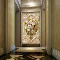 Papier peint amovible style Ancien Monde, papier peint mural premium abstrait floral européen vintage pour hall d'entrée et entrée de villa