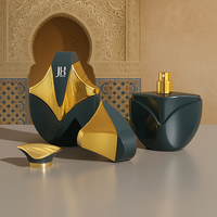 Flacons de parfum en verre noirs et dorés de forme irrégulière personnalisés, modèle privé, bouchon texturé, emballage de luxe