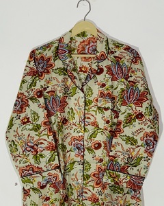 Pyjama en coton biologique de qualité supérieure, motif bleu, imprimé à la main, ensemble de pyjama pour femmes, prix de gros - Product Image 3