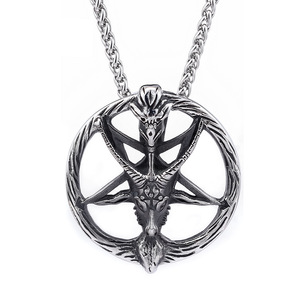Customizable Satan Inverted <strong>Pentagram</strong> Baphomet <strong>Goat</strong> <strong>Head</strong> Skull Pendant Necklace Made of Durable Titanium Jewelry - Product Image 1