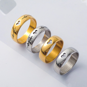 Anillo de Acero Inoxidable Chapado en Oro de 18K Resistente al Agua, Joyería para Hombre, Regalo para Mujer, Diseño de Electrocardiograma de Latidos del Corazón, Anillos para Pareja - Product Image 1