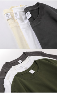 OH13 Custom LOGO 200G 100% Cotton Short Sleeve T-shirt Adult Shoulder <b>Neck</b> Men's Casual Solid Color Loose Fit Base Shirt - Product Image 2