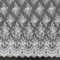 GCWH019909-15 Tissu en Tulle Brodé de Perles Blanches et de Fleurs, 150 cm, Coupe de 3 Mètres pour Robe de Mariée