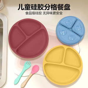 Lot de 3 pièces de vaisselle pour enfants : Assiette d'apprentissage en silicone avec ventouse, cuillère et fourchette pour bébé - Product Image 5