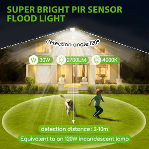 Aigostar 30W Super luminoso faro a LED IP65 impermeabile per illuminazione esterna PIR sensore di movimento naturale bianco 4000K AC fonte di alimentazione - Product Image 2