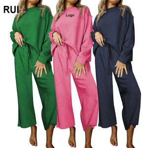 RUIQUWIN 2025 logotipo personalizado Vintage impreso frente moda Casual señoras manga larga y pantalones deporte al aire libre conjunto para mujer - Product Image 1