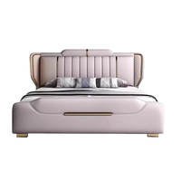 Lit en cuir minimaliste moderne 962 Nouveau modèle 18m en bois massif avec rangement en acier inoxydable Luxe léger Haut de gamme King Size Master