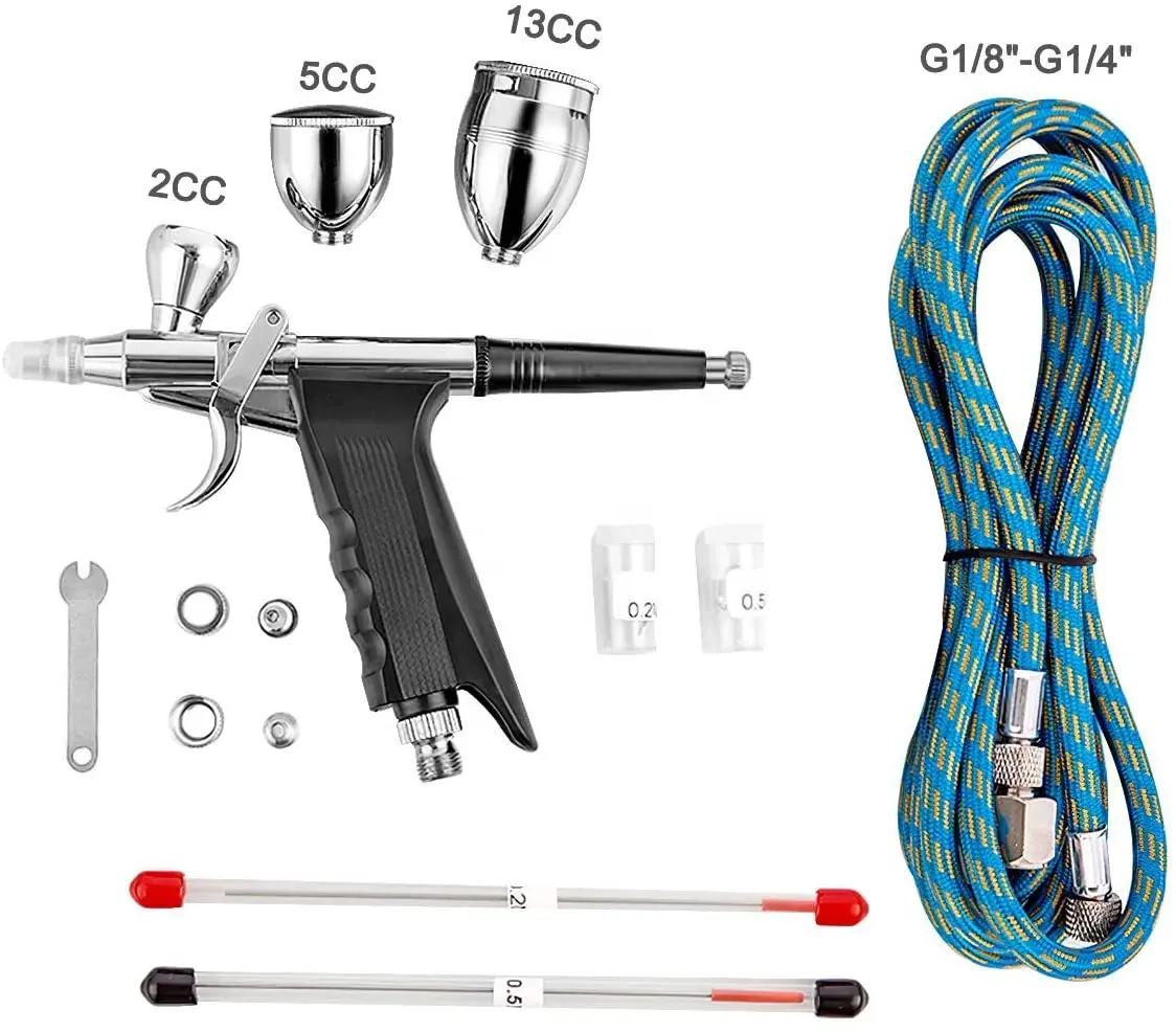 Gravitasi Kit Airbrush Aksi Ganda, Set Pistol Semprot Cat Kuku 9cc dengan Filter Udara Mini In-Line dan Perangkap Air