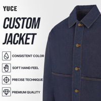 YUCE Nouvelle Arrivée Veste en jean vintage pour homme avec logo personnalisé, surpiqûres contrastées, délavage acide, style streetwear, vente en gros