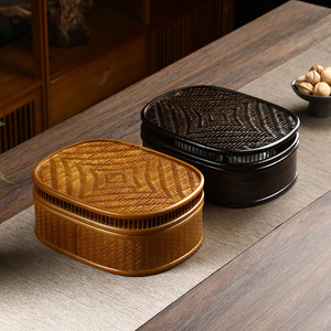 Boîte de rangement en bambou tissé à la main, panier rond avec pieds pour fruits, thé, papeterie, décoration de la maison - Product Image 4