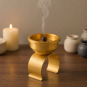 Quemador de incienso de latón con base curva, difusor de aromaterapia, uso durante todo el año, Ramadán, Eid, decoración religiosa para el hogar - Product Image 1