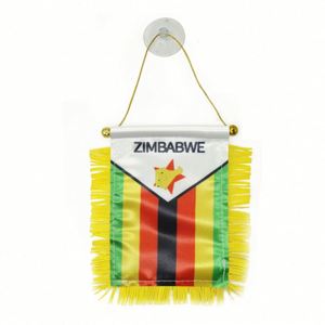 Custom Zimbabwe Satin Mini Flag <b>Banner</b> with Yellow Tassels Digital Printed Car Pennant - Product Image 1