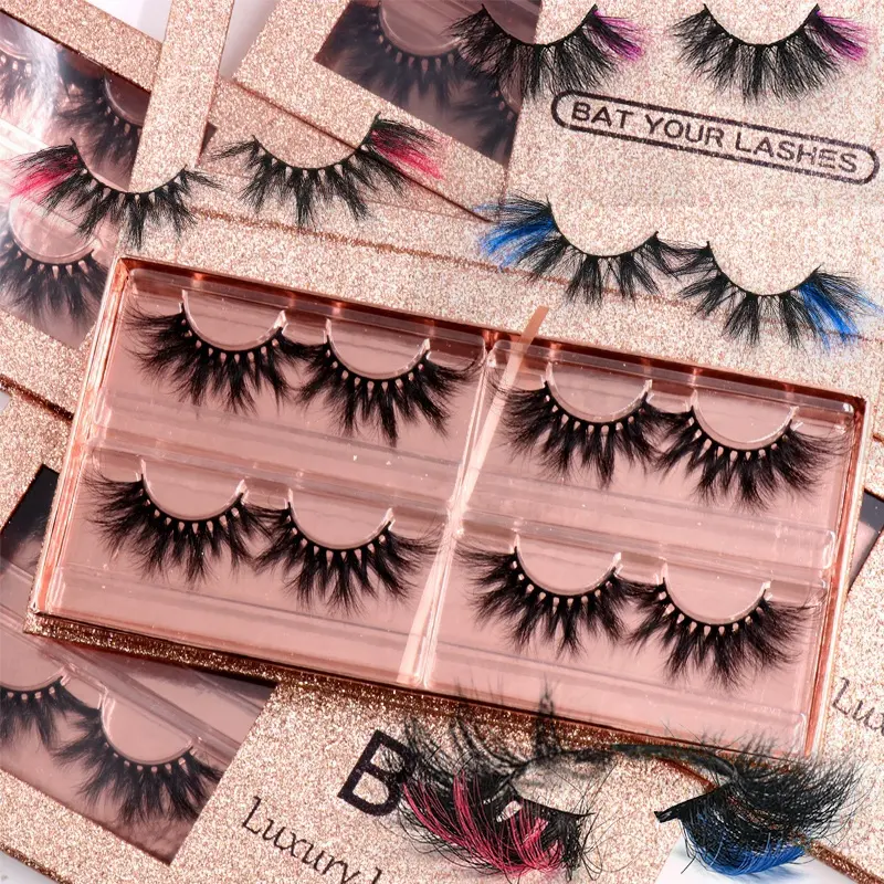 wholesale beauty supplies color lashes 25mm 3d mink eyelashes real siberian mink 25mm lashes with customize own brand box
