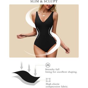 Women's One Piece Swimsuit Deep V Neck <b>Tummy</b> <b>Control</b> Color Block Swimwear Spandex Nylon Bathing Suit - Product Image 4