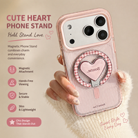 Support de téléphone magnétique esthétique en forme de cœur, pliable, en métal, avec logo personnalisé pour iPhone et téléphone Android, vente en gros