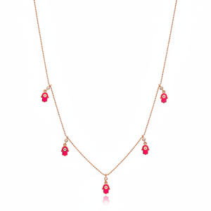 สีชมพูเคลือบ Hamsa เสน่ห์เครื่องประดับขายส่งที่ทำด้วยมือ925เงินสเตอร์ลิงสร้อยคอจี้ในแบบฉบับ - Product Image 2