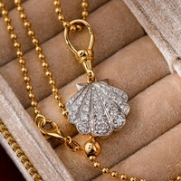 Collar con Colgante de Oro de 18K en Dos Tonos y Platino con Cuentas de Burbuja Doradas y Diamante Cultivado en Laboratorio con Certificación IGI, Resistente a la Decoloración