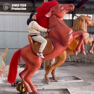 Cheval animatronique rouge fait main pour parc à thème ou équipement d'équitation robotique Akhal Teke pour enfants - Product Image 1