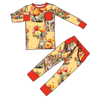 Vêtements pour bébé fille en bambou vintage à imprimé animal personnalisé, 95% viscose de bambou, 5% élasthanne, ensemble jogging respirant à manches longues
