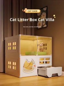 PP Malzemeden Monte Edilmiş Kedi Dolabı Villa Ev Tipi Kapalı Kedi Yuvası Kafesi Serbest Alanlı Tuvalet Entegre Tek Oda Tek Yaşam Alanı - Product Image 4