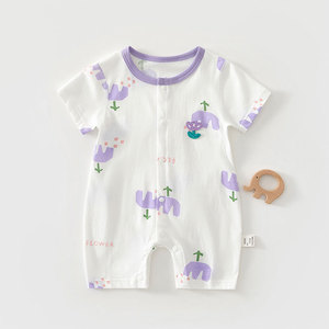 Mameluco de Bebé de Manga Corta, Algodón Puro, Delgado, Verano, Unisex, para Gatear - Product Image 3