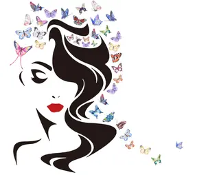 Personalized Hair Salon Barber Shop Decoration Wall Sticker Sexy Lady Butterfly Sticker Vinyl Home Decoration Art Mural Decals