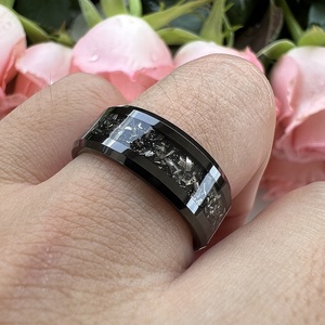 Coolstyle đồ trang sức 8mm vát cạnh Mens Womens Thời Trang Đính hôn đám cưới ban nhạc Titan chip Inlay Đen tungsten carbide Nhẫn - Product Image 6
