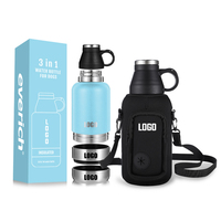 Bouteille d'eau pour chien 3 en 1 de 32 oz avec bols de rangement, portable, anti-fuite, pour les voyages, facile à transporter, pour les amoureux des chiots