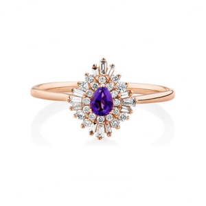 18K Rose <b>Gold</b> Plated 925 Sterling Silver Pear Cut Amethyst Engagement <b>Ring</b> with Double Halo Trendy Design for Wedding & Party - Product Image 1