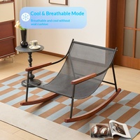 Fauteuil à bascule vintage individuel avec structure métallique, rembourrage doux, luxe pour salon et balcon, idéal pour la location, sans assemblage