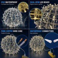 Boule lumineuse LED suspendue en rotin, étanche IP67, pour extérieur, motif de boule de vigne, globe lumineux de Noël suspendu pour extérieur