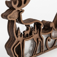 Großhandel 3D Mehrschichtige Holz-Rentier-Schlitten-Dekoration |   Maßgefertigtes Weihnachtstisch-Ornament |   XIAOYAN AW059 |   Exklusive Feiertagsartikel